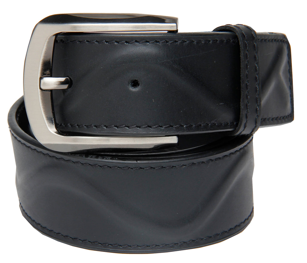 RL Black Oilpullup Designer Stitched And Ribbed Belt - [walletsnbags_name]