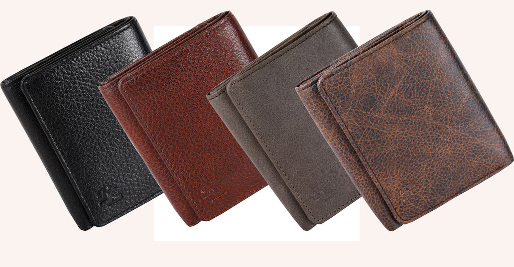 Basic Buttoned Leather Tri Fold Wallet - WALLETSNBAGS