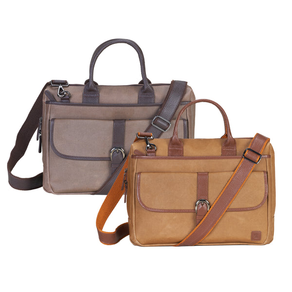 Laptop Bag Leather With Canvas Trim Tan | Official IIMA souvenir